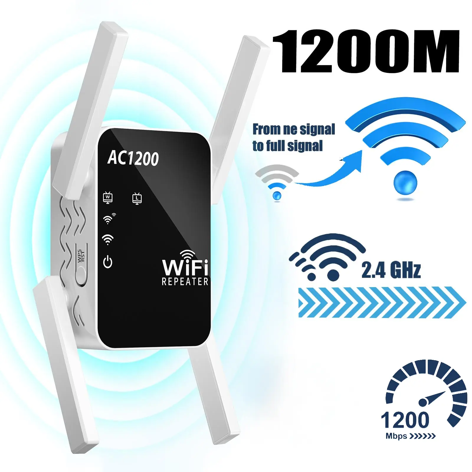 WiFi Extender Signal Booster for Home, Long Range Wireless Internet Repeater with Ethernet Port - 1-Tap Setup Network Extender for Gaming, Eliminate Dead Zones & Buffering