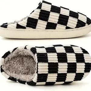Slippers for Women,Mens Slippers,House slippers Memory Foam Checkerboard Slippers Outdoor Indoor Warm Plush Bedroom Shoes,Fluffy Anti-Slip Cotton Slippers Soft Home Decor