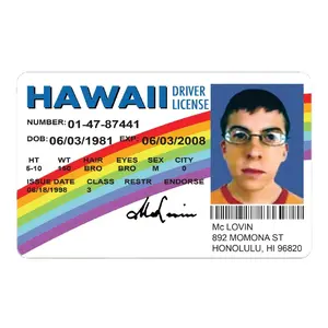McLOVIN Card Skin - Hawaii Driver License with Serial Number 01-47-87441, Issue Date 06/03/1981, Endorsement Date 06/03/2008