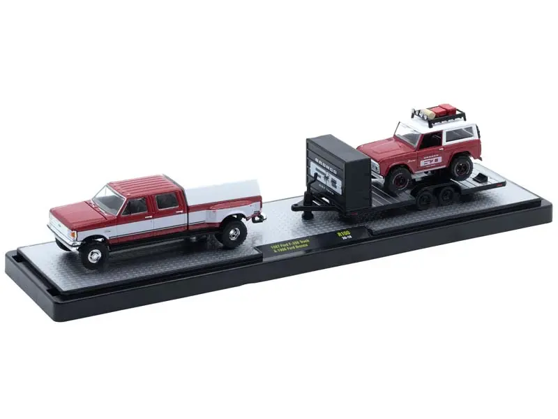 1987 Ford F-350 Truck and 1966 Ford Bronco (Auto-Haulers Release 100) Diecast 1:64 Scale Model – M2 Machines 36000-100