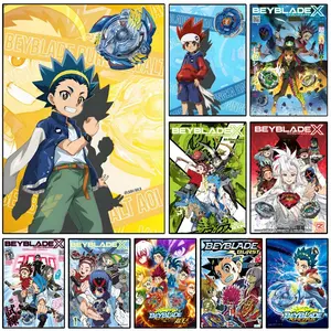 Anime Beyblade-B Cartoon Cool Character Poster Sticky Wall Art Printing Waterproof Modern Aesthetic Home Living Bedroom Decor Trendy Room Decoration Gift Durable High Quality