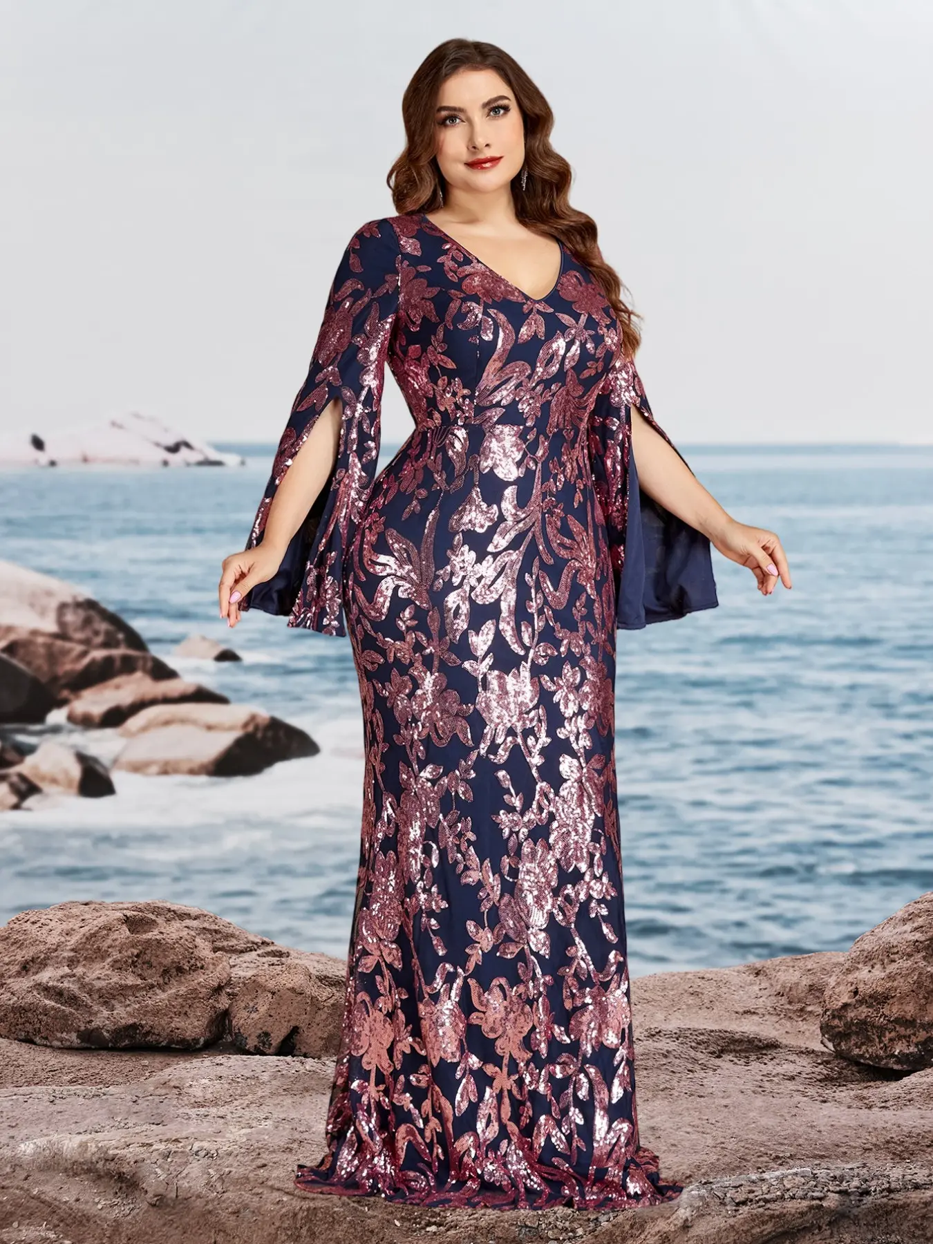Elegant Maxi Trumpet Long Sleeve Mermaid Dress, Vintage Luxurious Plus Size High Waist Formal Cocktail Evening Gown, Rose Gold Floral Beaded Prom Dress, Elegant Classy Flattering - TikTok Shop Elegant Maxi Trumpet Long Sleeve Mermaid Dress, Vintage Luxurious Plus Size High Waist Formal Cocktail Evening Gown, Rose Gold Floral Beaded Prom Dress, Elegant Classy Flattering - TikTok Shop