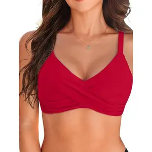 Women Bikini Top Only V Neck Wrap Swim Top Push Up Swimsuit Top Adjustable Straps