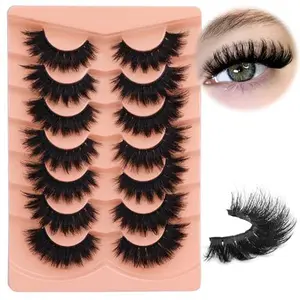 Boahankuke Mink Lashes 20MM Fluffy False Eyelashes Thick Dramatic Cat Eyelashes 10D Big Wispy Fake Lashes D Curl Volume Eye Lashes Long 7 Pairs Strip Lashes with Soft Cotton Band