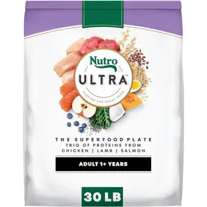 Nutro Ultra Dry Dog Food for Adult Dogs with a Trio of Proteins from Chicken, Lamb and Salmon, 30 lb. Bag