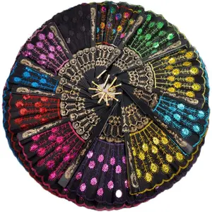 10 PCS Peacock Hand Fans, Spanish Folding Hand Fan, Flower Dancing Fans,Summer Handheld Folding Fans Party Favors for Girls Women (Embroidered Peacock Tail Pattern) Decor Decoration