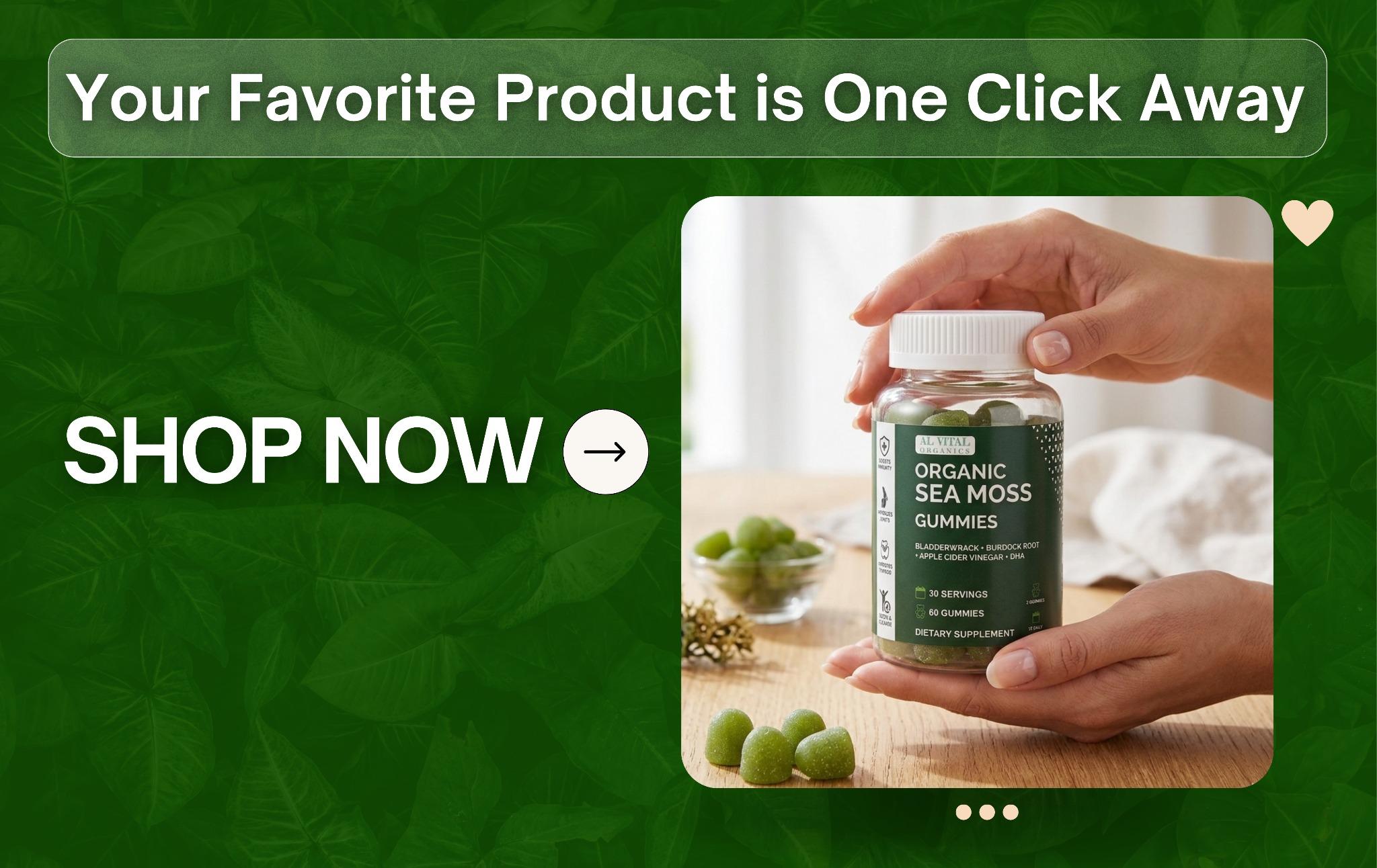 Al Vital Organics Sea Moss Gummies | Organic Natural Superfood | Essential Vitamins & Minerals | US-Made Dietary Supplement | 60 Gummies