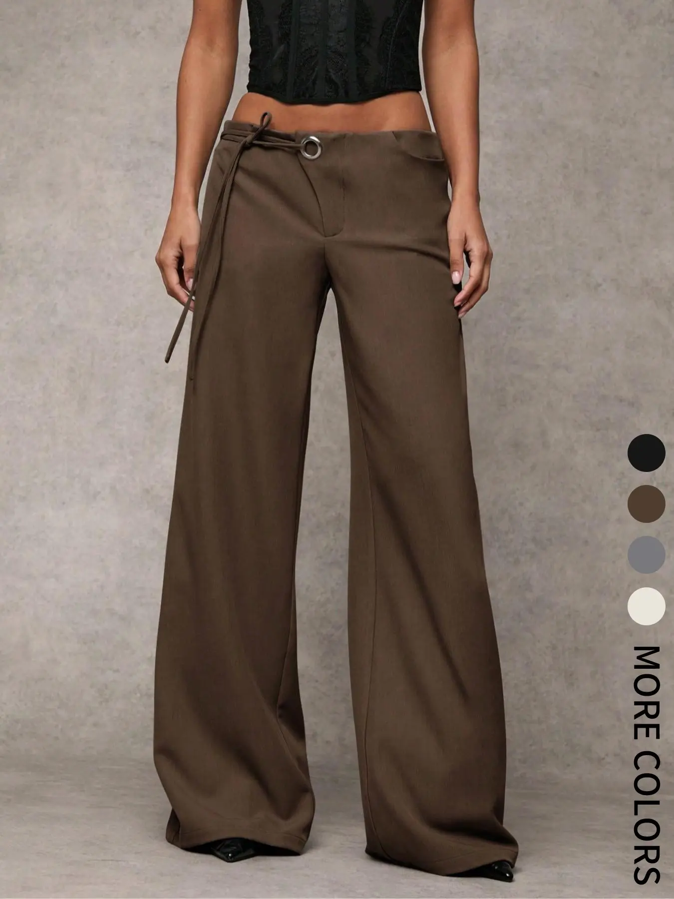 Women's Casual Basic Solid Color Wide Leg Pants, Soft Draped Fabric, Waist Eyelet, Drawstring and Adjustable Design, Perfect for Daily Wear and Commuting Womenswear Bottom, Classy Casual Trousers, Casual Lounge Pant