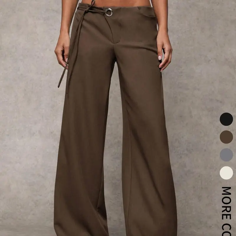 Women's Casual Basic Solid Color Wide Leg Pants, Soft Draped Fabric, Waist Eyelet, Drawstring and Adjustable Design, Perfect for Daily Wear and Commuting Womenswear Bottom, Classy Casual Trousers, Casual Lounge Pant, Drop Waist Pants