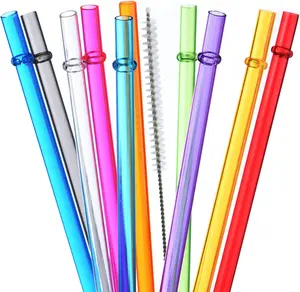 13 inch Reusable Plastic Straws, Extra Long Colorful Tritan Tumbler Replacement Straws for Stanley Cups, 1 Gallon, 64/40/ 32 oz Water Bottles, Set of 10 with Brush