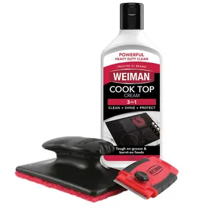 Glass & Ceramic Cooktop Cleaner Kit - 3-Piece Set with 10 Oz Cream, Scrubber Pad, & Razor Scraper for Burnt-On Food & Grease - Safe for Induction, Electric & Gas Cooktops