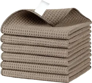 Waffle  Cleaning Cloths,  Absorbent Microfiber Cleaning Towels, Ultra Soft Microfiber Kitchen Cleaning Rags, 6 Pack, Sandy Brown, 12.6 x 12.6 inch
