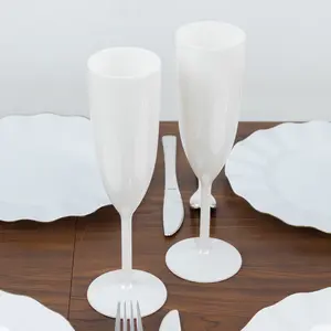 12-Pack Shatterproof Plastic Champagne Flutes – 6oz Pearl White Reusable Toasting Glasses for Parties, Weddings & Events