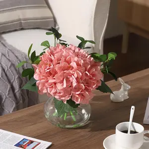 Set of 7 Artificial Flowers in Vase, Silk Faux Hydrangea Arrangements with Glass Vase and Faux Water for Home Decor Wedding Bouquets Table Centerpieces