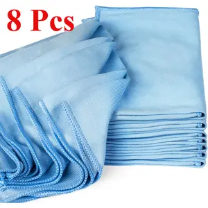 8 Pcs Microfiber Glass Cleaning Cloths - (16 x 16) - Streak Free - Lint Free - Quickly Clean Windows, Windshields, Mirrors, and Stainless Steel