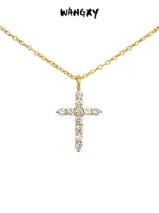 WANGXY 14K Gold Plated Cross Design Pendant Necklace for Women - Hypoallergenic Cubic Zirconia Cross Necklace - Dainty Necklace Christian Faith Religious Necklace Gold Jewelry Gifts