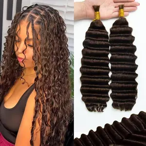 KRN Deep Wave Bulk Hair Extensions For Boho Braiding 2 Bundles 100G 100%  Wet and Wavy Curly Human Hair No Weft Wet and Wavy Virgin hair #4