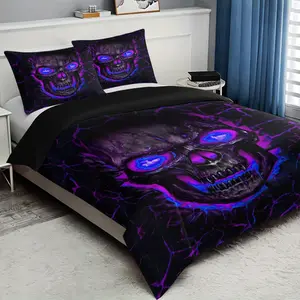 3pcs Skull Print Decorative Bedding Set, Soft Polyester Fabric, Comfortable Bed Sheets and Pillowcases, Bedroom Dorm Room Decor