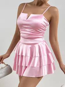 Elegant V-Neck Sleeveless Ruffled Dress, Sexy Backless Design, Perfect for Party & Casual Wear, Women's Fashionable Clothing