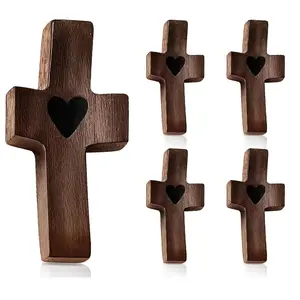 Wooden Cross Fidget - Pocket Cross Prayer Tool, Handheld Christian Encouragement Gift, Small Wooden Cross for Stress Relief 5/10 Pack