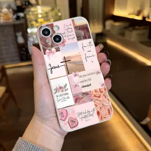 Phone Case: Cute collage aesthetic Bible verse phone case, compatible with iPhone 16/11/15/14/13/12 Pro Max Plus, unique white phone case, protective birthday Christian gift, suitable for girls.