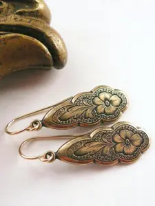 Victorian Style Earrings, Romantic Art Nouveau Women's Pendant, Gold Flower Dangle Earrings, Statement Earrings, Gift for Mom