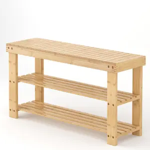 Shoe Rack Bench with Storage, 3-Tier Bamboo Entryway Benches, Wooden Shoe Rack Holds Up to 286 lb Storage Organizer, Suitable for Bedroom Living Room Balcony