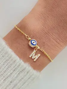 Women's Elegant Zircon Letter Ball Eye Bracelet, Stainless Steel Chain, Fashionable Ladies' Jewelry for All Seasons