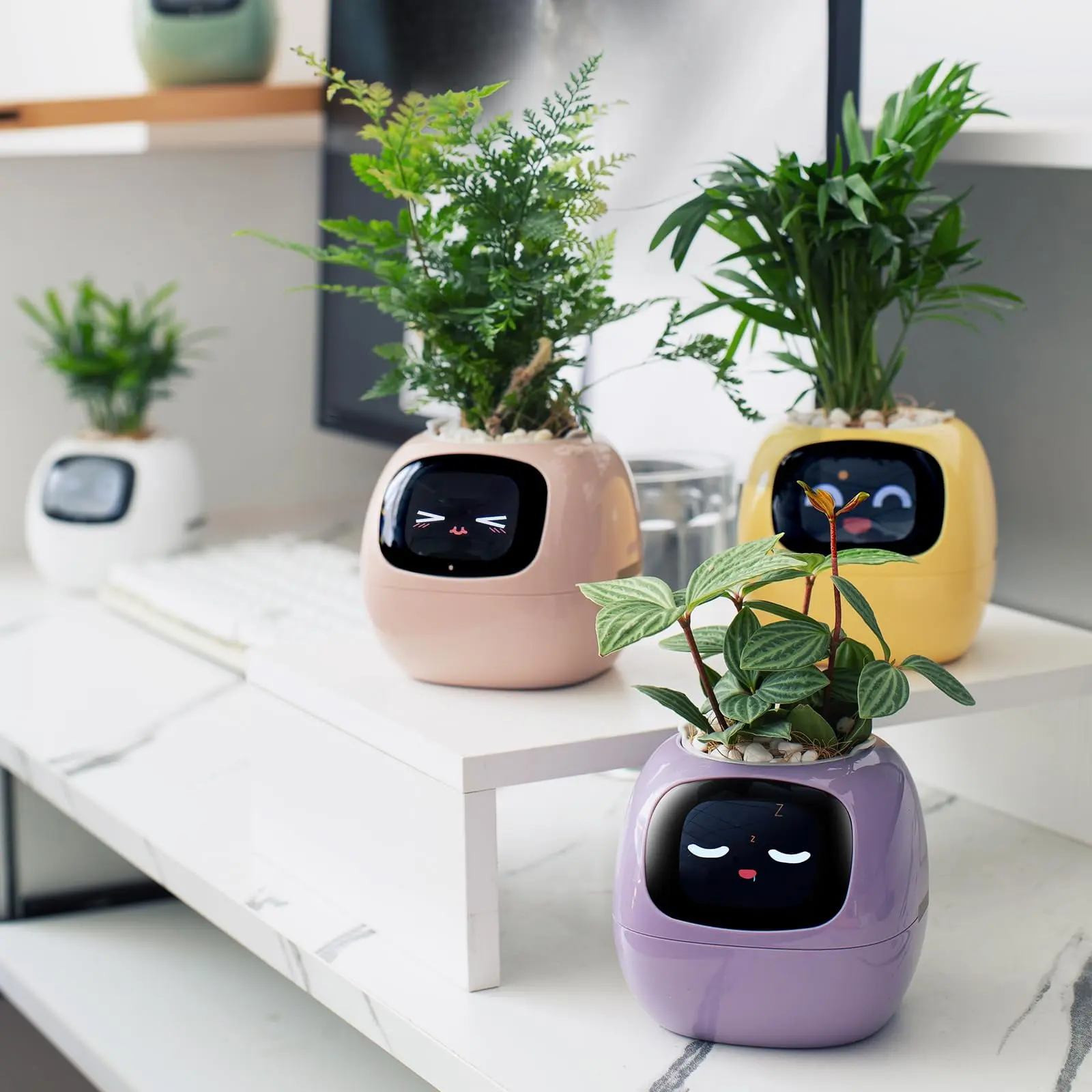 PLANTSIO Smart Pet Planter Robot Guidance on Plant Care with Emojis, Adorable Plant Companion with Rich Gesture Interaction, Neat Desk Setup Gift (Pink)