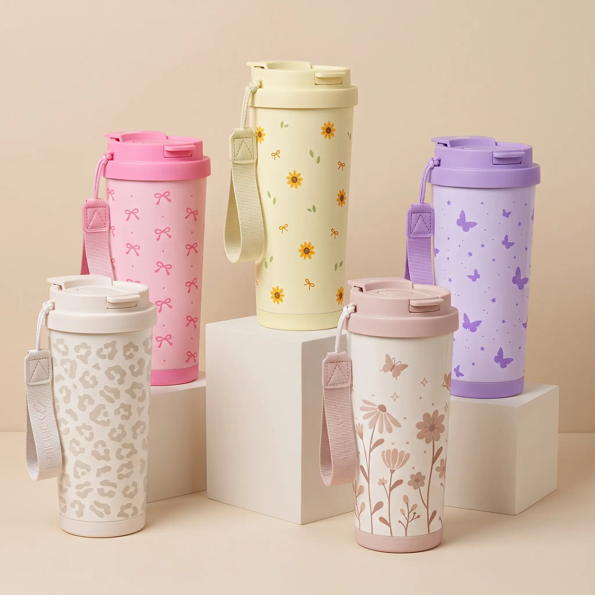 Sandjest 18oz Iced Coffee Insulated Tumbler with 2-in-1 Lid & Straw, Carring Strap and Non-slip Silicone Base, Vacuum Stainless Steel Cup Holder Friendly, Portable Mug for Hot/Cold Drinks Smoothies Matcha, Gift for Mom Dad Christmas