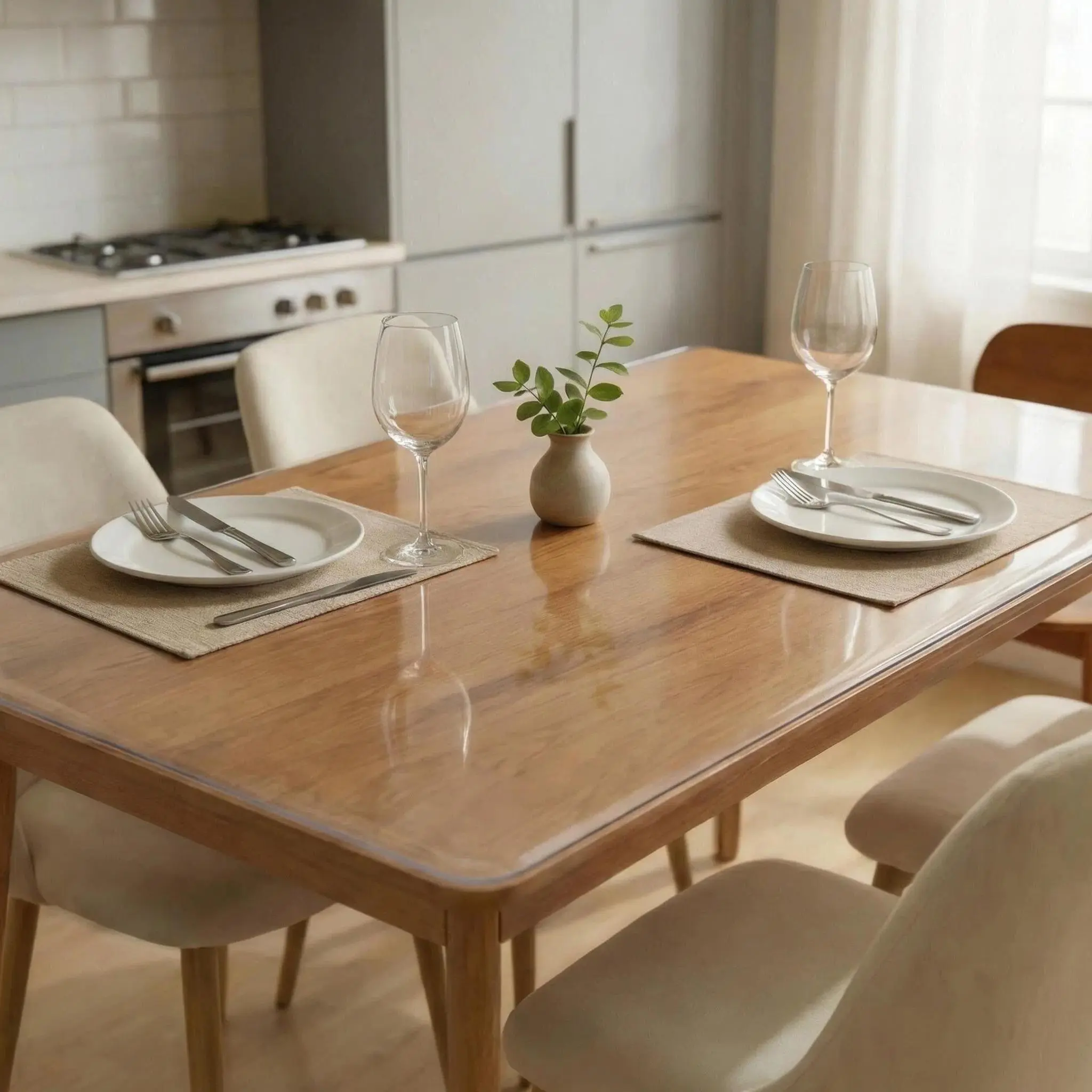 Clear PVC Table Protector 1.5mm Thick Waterproof Square Table Cover Mat Heavy Duty Plastic Tabletop Protection for Kitchen Dining Room and Living Room Square Tables Easy to Clean and Cut to Fit BPA Free