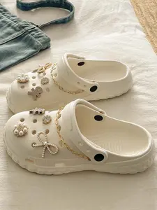 Chic Pearl & Chain Platform Clogs - Casual Slippers, Outdoor Summer Slippers, Luxe Aesthetic, Height Boost, DIY Charms, Trendy Summer Shoes!