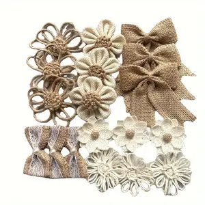 18pcs Vintage Linen Bow Flowers for Gift Packaging, Clothing, Shoes, DIY Decoration