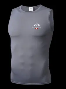 Men's Short Sleeve Sporty Slim-Fit Tee, Quick-Dry Breathable Fabric, Switzerland Print, Ideal for Gym, Running, Boxing, Outdoor Activities