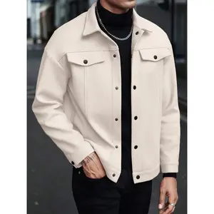 Men's Plain Color Flight Jacket for Autumn and Winter, Classic Stand-up Collar Design with Single-row Button Closure, American Vintage Coat, Back-to- Jacket, Motorcycle Suit. Casual Fashionable Jacket Workwear Jackets