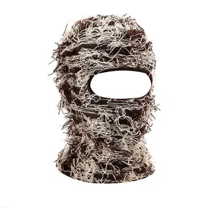 Distressed Balaclava Ski Mask for Men & Women - Knitted Windproof Full Face Cover Beanie for Cycling, Snowboarding, Skiing & Outdoor Activities