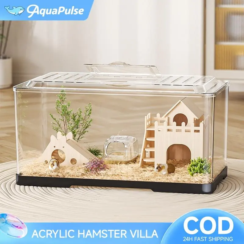 360° Clear Acrylic Hamster Habitat, Extra Large Transparent Hamster Cage with Accessories,Hamster Cage, Hamster Villa, Large Acrylic Hamster Cage, 360° Viewing Cage