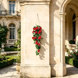 4PCS, A large artificial outdoor hanging rose vine featuring 18 blooms, measuring 37.8 inches in length—perfect for use across all seasons and holidays. This luxurious bouquet of red roses boasts a lifelike appearance and is ideally suited for home decor.