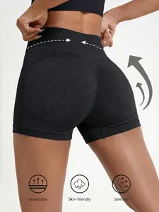 Women's Seamless Butt Lifting Sports Shorts, Skinny Biker Shorts, Knit Yoga Shorts, Breathable, Stretchy, Tight Waist & Abdomen, High Elasticity, Suitable For Gym Workout, Cycling, Running, Fitness, Hiking, Casual Outdoor Sports