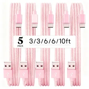 USB A to USB C Cable 5-Pack (3/3/6/6/10 ft), Multifunctional Charging Cable, Fast Charging Charger Cord for iPhone 17/17 Pro Max/Air/16/16 Plus/16 Pro Max/15/15 Plus/15 Pro Max, MacBook, iPad, Galaxy S25/S24/23