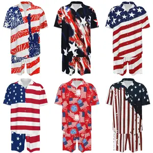 USA Flag 250th Anniversary Beach Set Men Hawaiian Shirt Shorts Patriotic 4th of July Independence Day Matching Outfit Summer Casual Vacation Wear XS-5XL Loose Fit Comfort