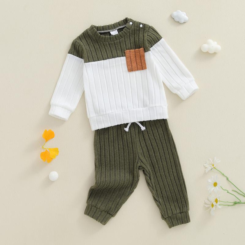 Toddler Baby Boys Clothing Set Fashionable Plush Long Sleeve Pullover with Solid Color Pants 2 Pcs Winter Outfits
