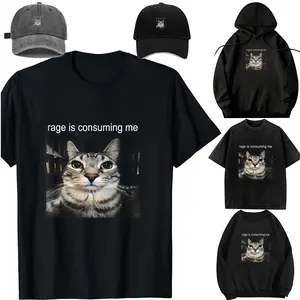 DIY-Unisex-Hoodie-cap-kid-Rage is Consuming Me Silly Staring Cat Meme T-Shirt