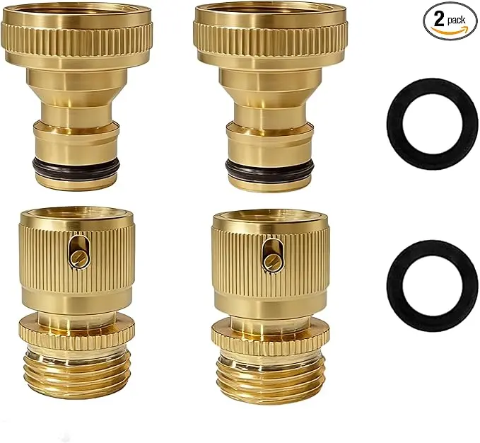 2-Piece Sets Heavy Duty Solid Brass Outdoor Bibb Connects, 3/4" GHT 1.91cm Water Pipe Fittings with Leak-Proof Seal, Hose Switching Garden Tool Accessories (Tools & Hardware)