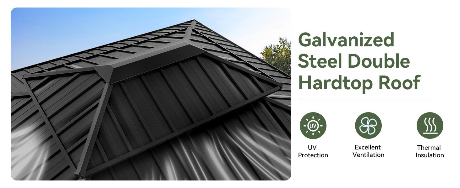 【2 Packages ship separately】Aoxun 12'x10' Hardtop Gazebo Aluminum Frame Galvanized Double Roof Canopy with Netting & Curtains for Garden Patio Storage Shed