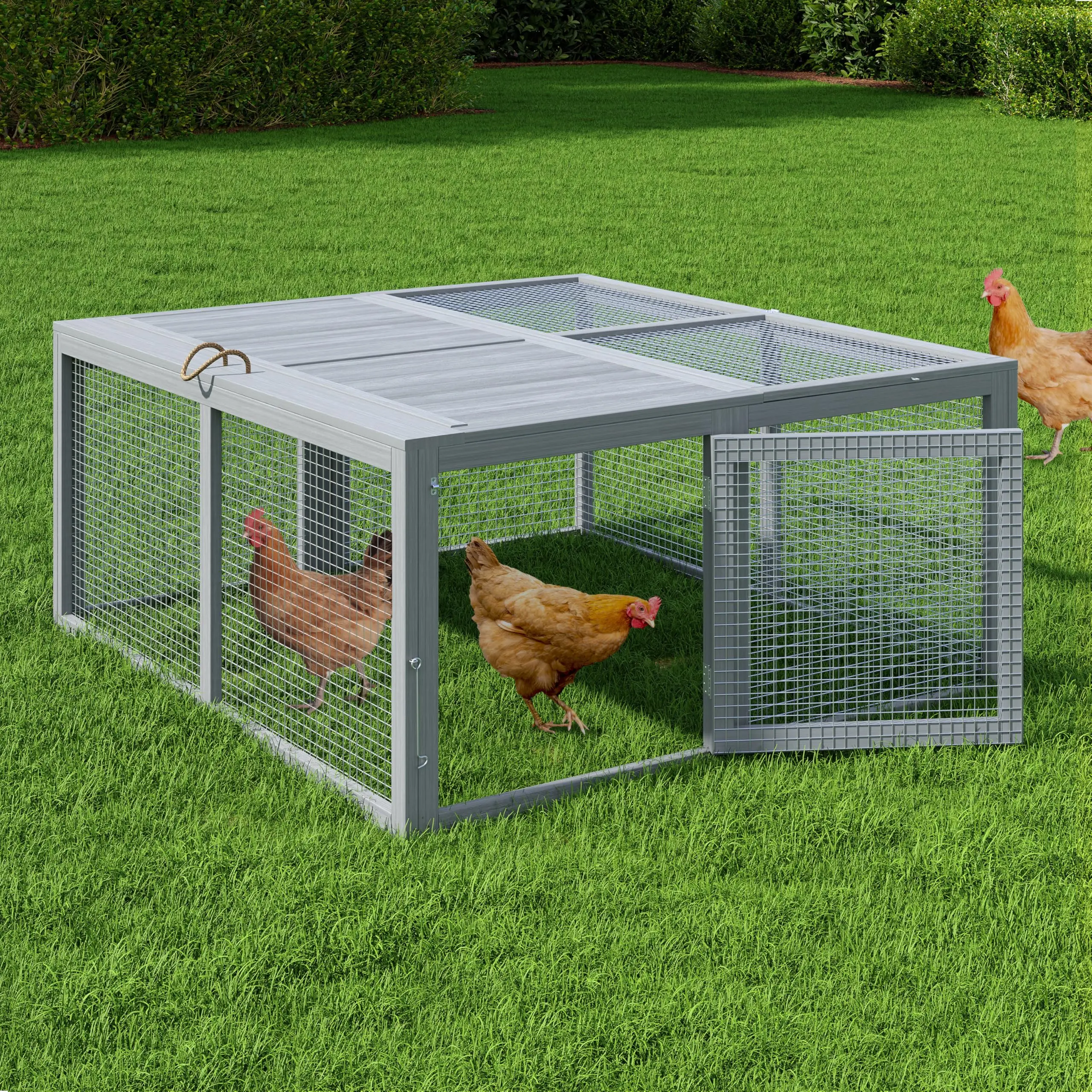 Folding Chicken Coop Run Rabbit Hutch, Portable Wooden Chicken Cage Pens with Top&Side Opening Doors,Small Animal Poultry for Outdoor,Indoor, Gray