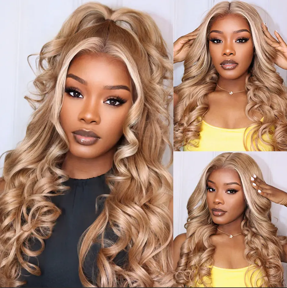 Megalook 13x6 Three-Go Milk Tea Brown With Highlight Glueless Body Wave With Drawstring 100% Human Hair Wig #Summervibes Megalook 13x6 Three-Go Milk Tea Brown With Highlight Glueless Body Wave With Drawstring 100% Human Hair Wig #Summervibes