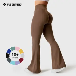 YEOREO Flare Scrunch Leggings for Women V Cross Waist Bootcut Yoga Pants Snatched Waist Booty Lifting Fitness Leggings Greenish Gym Sportswear Bottoms Gym Outfits