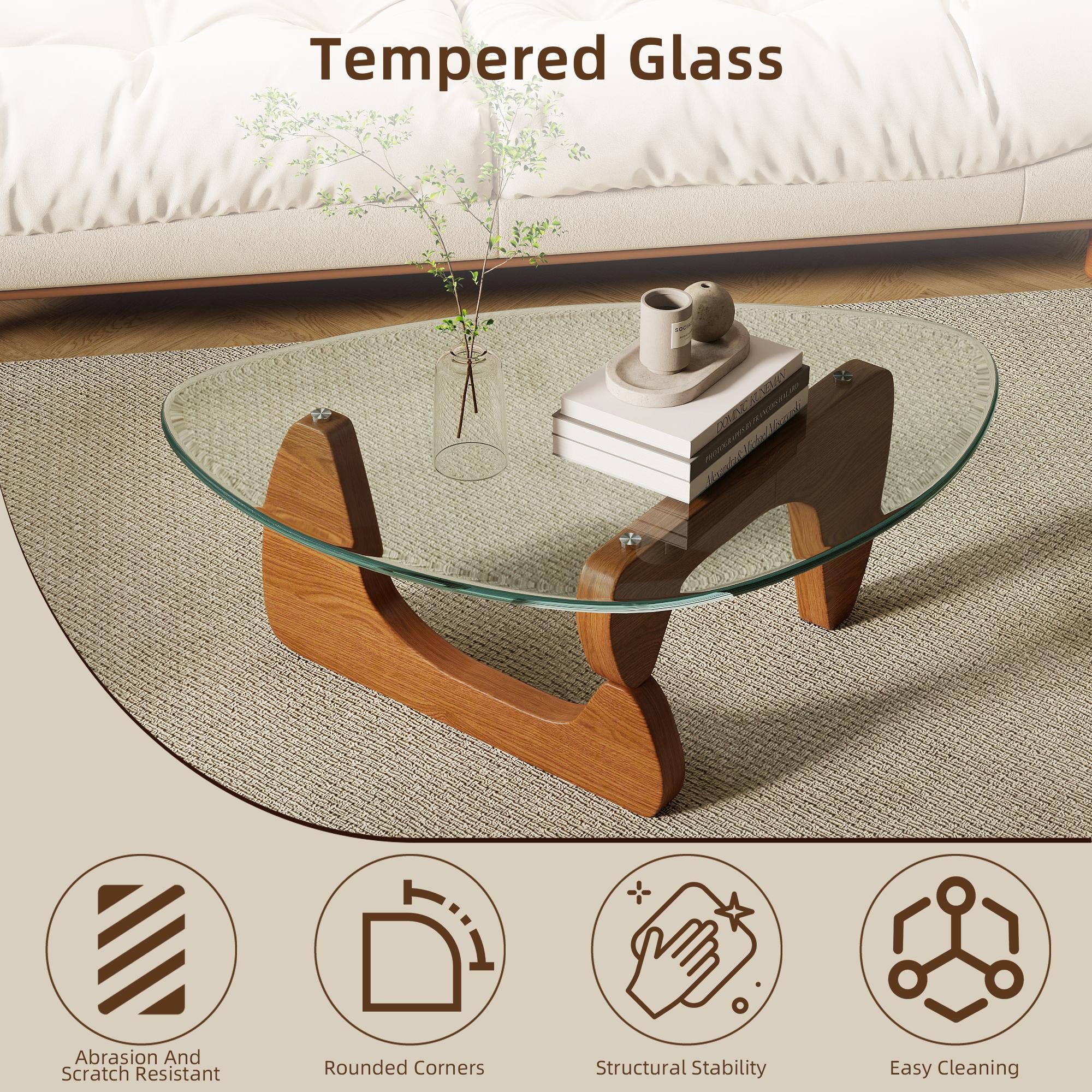 NYUN Glass Coffee Tables Small Farmhouse Coffee Table Mid-Century Modern Wood Center Table for Living Room