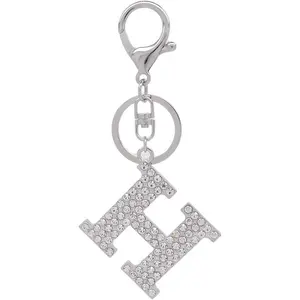 Initial Letter Keychain for Women Crystal Silver Alphabet Pendant with Key Ring Purse Charms for Handbags